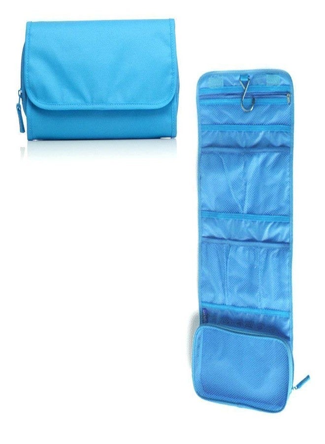 CONNECTWIDE Makeup Organizer Cosmetic Travel Bag, Hanging Toiletry Bag Bathroom Wall Hanging Storage Multipurpose Fordable Wall Hanging Dressing Kit Makeup Organizer (Blue) - Image 1